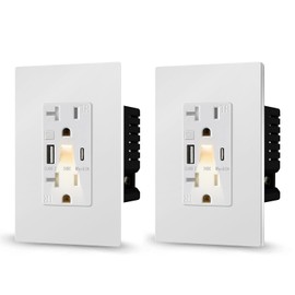 SZJIEIFR 20A Outlet with LED Night Light & USB Charger, Tamper-Resistant Wall Receptacle, 5A USB Type-A & Type-C Ports, Electrical Outlet with Nightlight for Home, Bedroom, Kitchen, White (2 Pack)