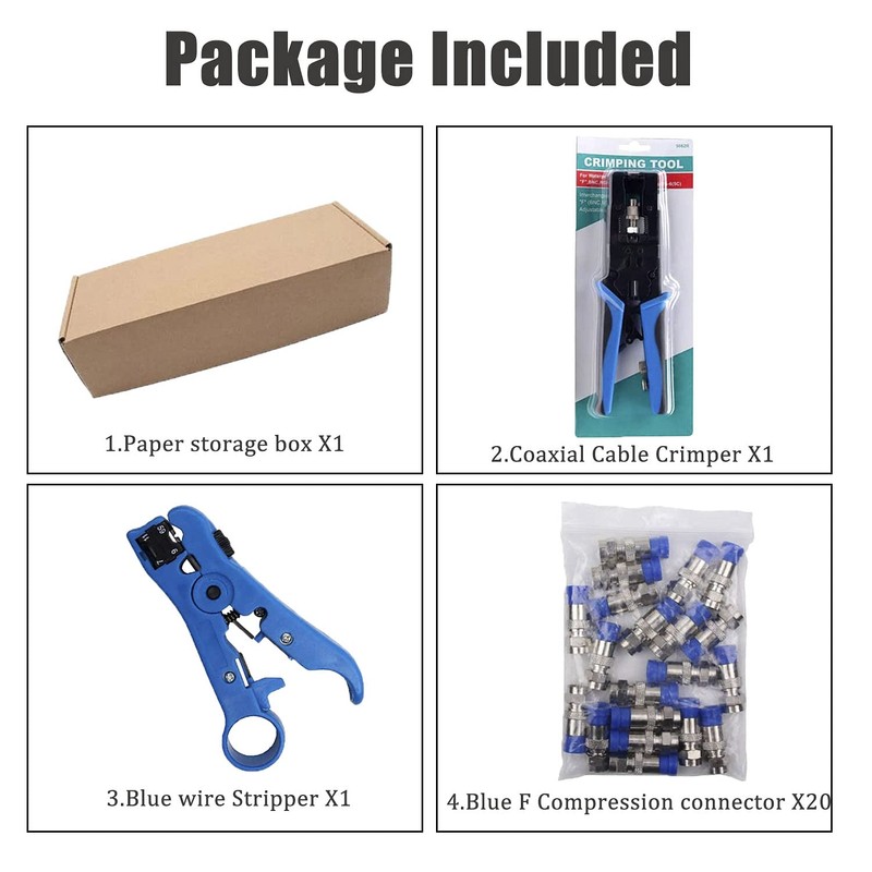 Delgada Multifunctional Coax Compression Connector Crimper Kit with 20 F
