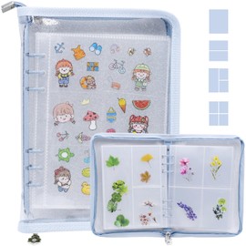 DOUBFIVSY Sticker Storage Organizer, Clear A5 Sticker Album for Collecting Sticker Zipper Binder Album Reusable Sticker Collecting Book for Adult Kids, 4 Types of Transparent Pockets (Light Blue)