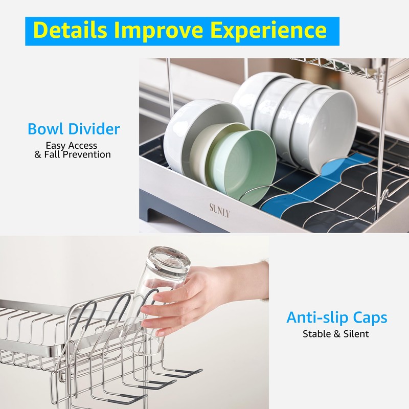 SUNLY Large Dish Drying Rack, Multipurpose 2 Tier Dish Racks