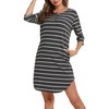 Vlazom Women's Nightdresses Soft Cotton Nightshirt Stripe 3/4 Sleeve Sleep