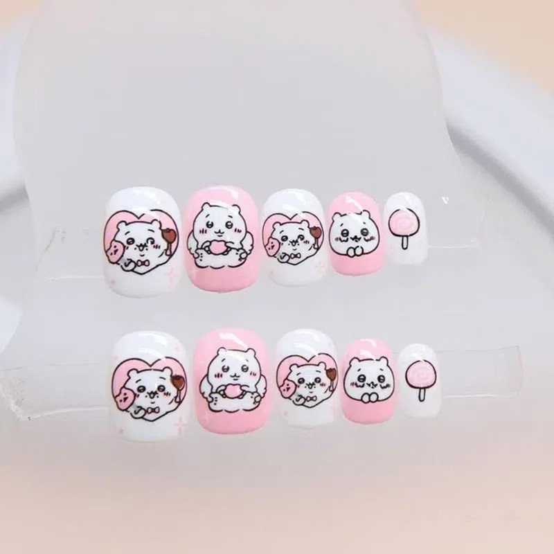 Ztcily Künstliche Nägel für Kinder, künstliche Nägel, Weiß und Rosa,