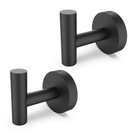 Tuggui Towel Robe Hook SUS 304 Stainless Steel Wall Mount for Bathroom Kitchen (2 Pack, Black)