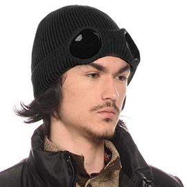 Unisex Wool Knitted Goggles Beanie, Warm Winter Stylish Hat Autumn Outdoor Sports Cap Fashion Womens Indoor Leisure Heat Keeper Ear Snow Cold Protector (Black)