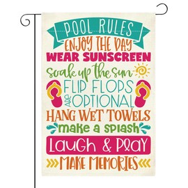 Patio Summer Clearance Pool Garden Flag Welcome to Our Patio Sign Outdoor Decorations Small Double Sided Burlap art Stained Glass Style Garden Flags 12 x 18 Inch for Outside