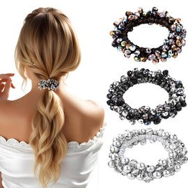 3 Stück Perlen Haargummi Mädchen Elastische Haarband mit Kristall Perlen Pferdeschwanz Clips Glitzer Perlen Haarbänder Haarkugel Kopfdekoration Perlen Haarseile für Frauen und Mädchen