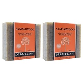 Plantlife Jabón De Sándalo (Paquete De 2) - Hidratante Y Calmante Para La Piel - Elaborado Artesanalmente Con Ingredientes Vegetales - Hecho En California - Barra De 113 G