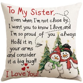 Artscope to My Sister Throw Pillow Covers 18x18 Inch Sister Christmas Birthday Gifts for Women Girls, Soft Hug Cushion Case Gifts from Sisters