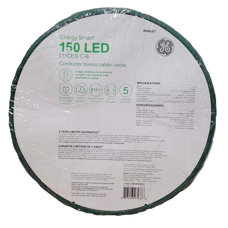 150 LED C6 String Lights on Spool - Warm White/Green