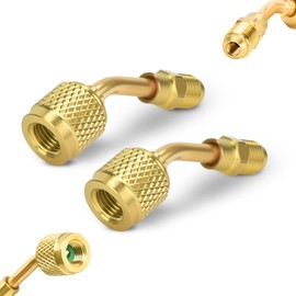 2Pcs A2L R-32 R-454B Adapter, 1/4" Left-Hand Female to 1/4" Right-Hand Male Flare Fittings, for R-32/R-454B A2L Refrigerant LH Tanks and RH Service Hose, Brass HVAC Charging Adapter (45° × 2)