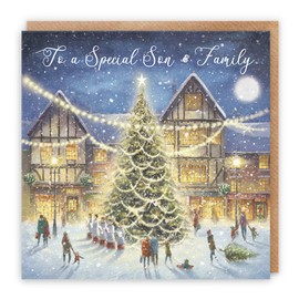 Hunts England - Son And Family Luxury Christmas Card - 'Christmas Eve' - To A Special Son & Family - Milo's Gallery Collection - Christmas Verse Inside