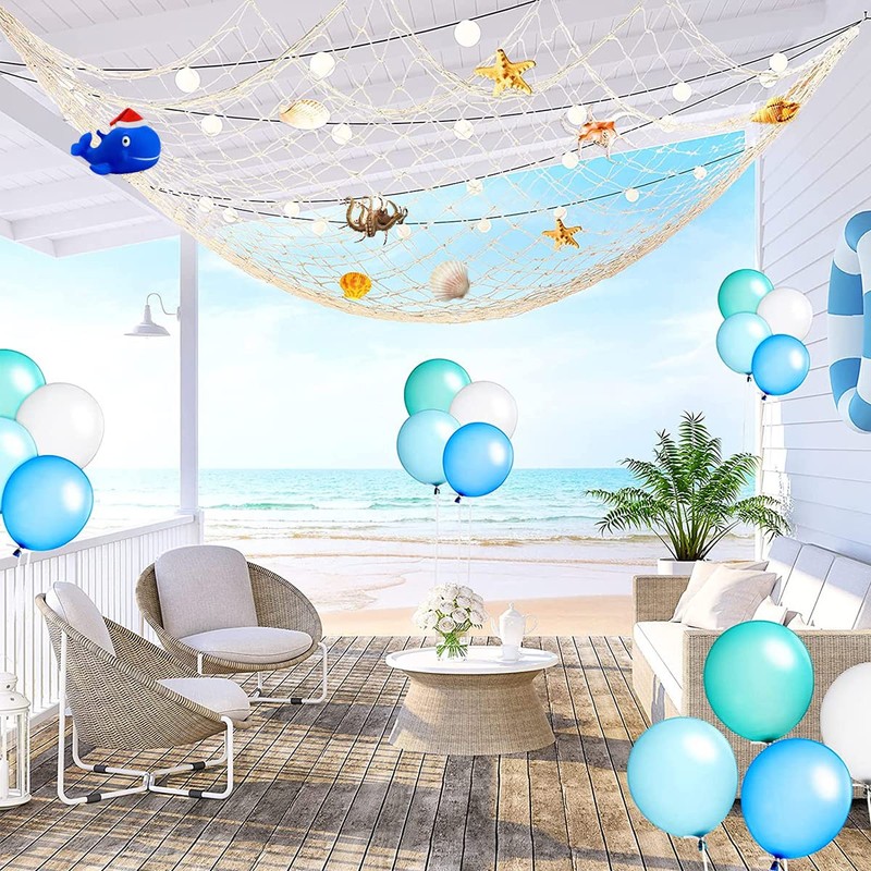Ihvewuo 2 Pcs Fish Netting Decoration Beige Nautical Fish Net