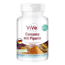 Curcuma Capsules with Piperine - 500 mg - 90 Capsules - High Dose - Vegan | Quality from Germany ViVe Supplements