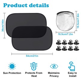 2PCS Car Window Shades for Baby, Car Sunshades for Side Windows with UV Protection, Universal Car Sun Shade, Blocking Sun Glare Heat for Kids Pets - 53x36cm