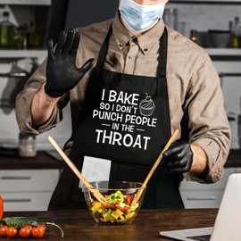 Jxubeuro I Bake So I Don't Punch People in The Throat,Funny Chef Apron,Funny Apron cooking for Men & Women with 2 Tool Pockets,Adjustable Straps,Cooking Baking Apron,Bake Lover Gift