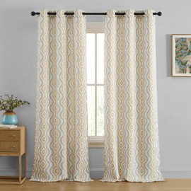 HLC.ME Tanner Grey and Yellow Gold Patterned Curtains - Geometric Grommet Curtains for Bedroom - Ogee Ikatt Light Reducing Window Panels, Set of 2-37 W x 96 L
