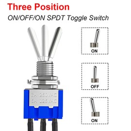 GUUZI 10pcs 6A/125V 3A/250V ON/OFF/ON Pre-Wired Miniature Toggle Switch 3 Terminals 3 Position SPDT Toggle Switch MTS-103