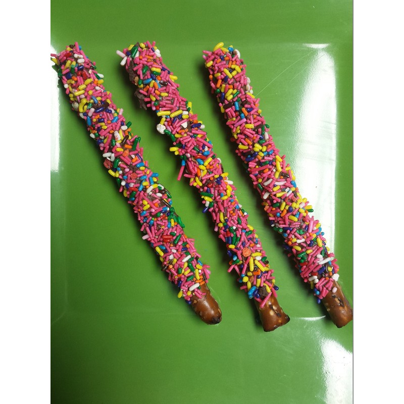 Chocolate Covered Pretzel Rods Rainbow Sprinkles Theme 16 Pieces