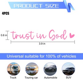 Zpana 4PCS Trust in God Car Rearview Mirror Stickers, Self Affirmations Christian Cute Vehicle Window Mirror Decal, Automotive Interior Decoration Accessories for Women Girls, Universal Fit (Pink)