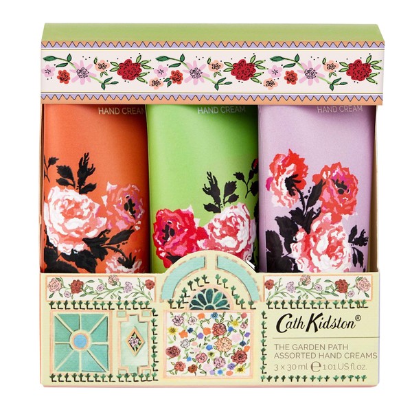 Cath Kidston The Garden Path Hand Cream Trio Gift Set Enriched with Shea Butter, Cruelty Free and Vegan, Travel Friendly Sizes 3 x 30ml