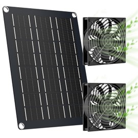 MARBERO 4.7 Inch Solar Powered Fan Kit, 15W Solar Panel with 2 Waterproof Fans, Intake or Exhaust Air Fan wtih 13 Ft Cable for Outside Backyard Chicken Coops, Greenhouses, Dog Houses, Pet Houses