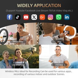 Wireless Lavalier Microphone Kit - Dual Mics, 1 Receiver, Long-Range, Noise Cancelling, for Vlog, Live Streaming, YouTube, Podcasts