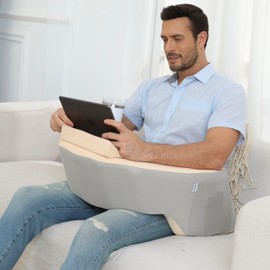 NPET Reading Pillow Couch Lap Desk for Gaming, Memory Foam Arm Rest Pillow with Washable Cover, Arm Desk Pillow with 2 Side Pockets & Cup Holders for Unisex Gaming, Reading & Working on Bed Sofa Floor