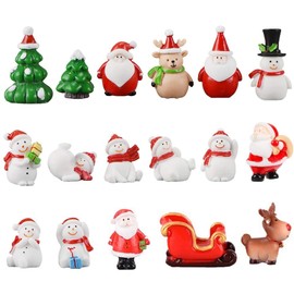 Pack of 17 Christmas Miniature Ornaments Mini Christmas Decoration Figures Small Snowman Reindeer Santa Christmas Tree Christmas Decoration for Crafts Garden Decoration Snow Globes Table Decoration