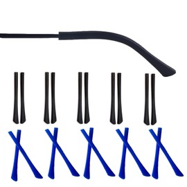 UPIONIC Replacement Glasses End Tips, Anti-Slip Silicone Ear Sock Pieces Tube Sleeve Eyewear Temple Tips for Thin Metal Eyeglass Legs(Black/Blue,10pairs)