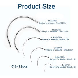 QEDBOJE 12 pieces curved needles, thin, upholstery needles, saddle needles, wig C curved needles, round leather saddle needle, curved sewing needle, leather sewing needle
