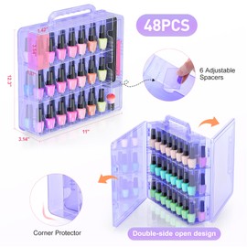 Beloving 2pcs Nail Polish Organizer, Portable 48 Bottles Clear Nail Polish Holder with Adjustable Divider, Gel Nail Polish Storage Double Side Nail Polish Organizer Case for Nail Tech Purple
