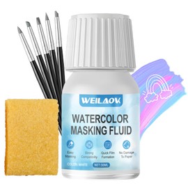 WEILAOK Masking Fluid, Scratch Crepe, Masking Liquid Watercolour, Masking Fluid with Watercolour Brush for Covering - Keeps Colour-Free Areas and Clear Edges, Watercolour Accessories, White - 30 ml