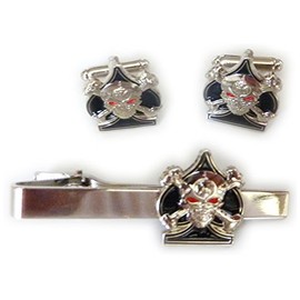 Ace of Spades Death Card Skull & Crossbones Iron Cross Sniper TIE BAR CLIP CUFFLINKS SET