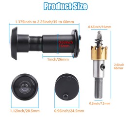 Tahikem 2 Set Door Viewer Peephole, Door Viewers with 0.63inch/16mm Drill Bit Kit, Fits 1-3/8" to 2-1/4" Front Door, 200° Wide Angle Peep Eye Hole, Anti Peeping Reverse Privacy Covers - Matte Black
