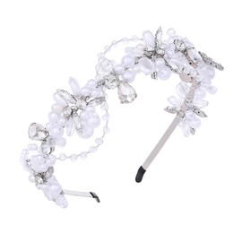 IYOU Pearl Bridal Headbands Silver Crystal Hair Bands Handmade Rhinestone Bride Wedding Hair Accessories for Women