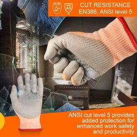 WOLF Hi-Viz Orange ANSI A5 Cut Resistant Breathable PE Grip Palm Seamless Safety Glove | Puncture Strength | PPE (1, Medium)