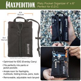 MAXPEDITION Platy Pocket Organizer 4” x 6” (Black) Durable EDC Tool Pouch for Men, Neck Wallet with Paracord Lanyard, Holds Flashlight, Multitool, Pen, Notebook, 0235B