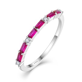 STARCHENIE 925 Sterling Silver Half Eternity Ring for Women Thin Baguette Band Created Ruby Stackable Rings Size 6