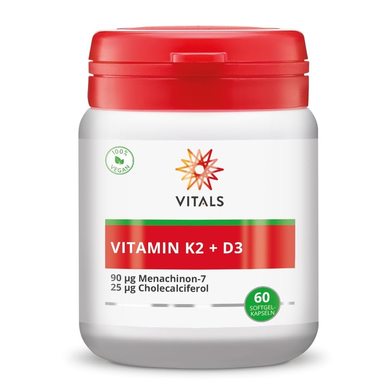 Vitals - Vitamin K2 + D3 60 vegan Softgel-Kapseln. Ein