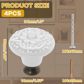 Murtenze 8PCS White Ceramic Knobs Vintage Handles, Decorative Kitchen Cabinet Knobs Pulls, Retro Ceramic Dresser Knobs for Furniture, Closet, Cupboard, Door Knobs