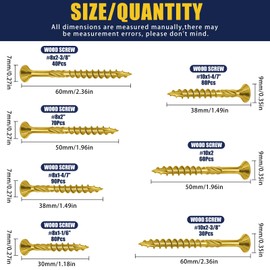 Bonost 450Pcs Wood Screws Assortment Kit - Assorted Wood Screws with Matching Bits - Torx Drive Wood Screw Set for Decking, Furniture, Woodworking Projects
