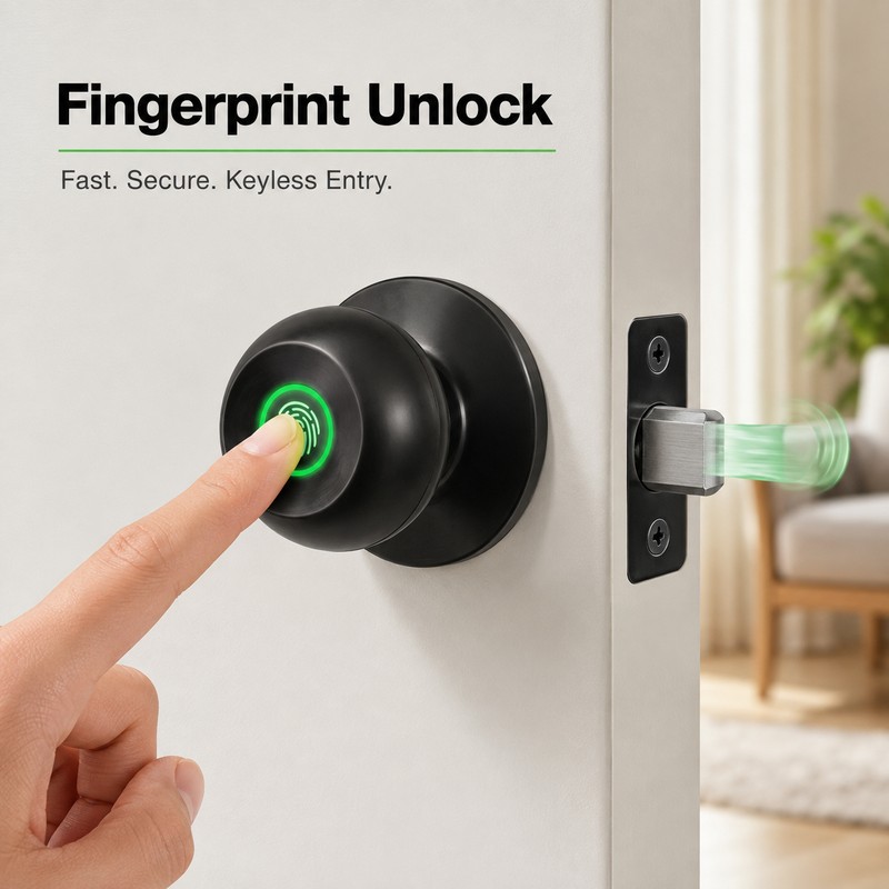 YFK Smart Fingerprint Door Lock Knob with Tuya App Control