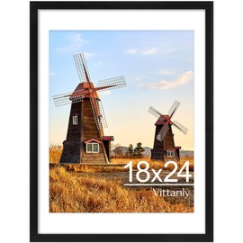 Vittanly 18x24 Picture Frame with Plexiglass - Large Black Poster Frame for Wall Display - Includes 16x20 Mat, Made of PVC Design - 1 Pack