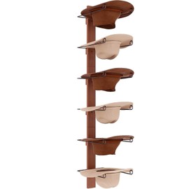 Yaoyiizy Cowboy Hat Rack - 6-Piece Western Hat Holder, Rustic Black Metal & Natural Wooden Board Wall Mount