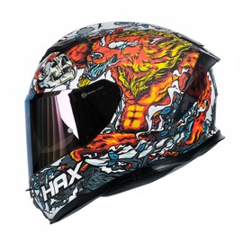 HAX Force Glow-in-the-Dark Aerodynamic Full Face Helmet for Street & E-Bikes DOT & ECE Certified - Enhanced Dual Visor, Adult Size, Pinlock Ready Night Legend Red M