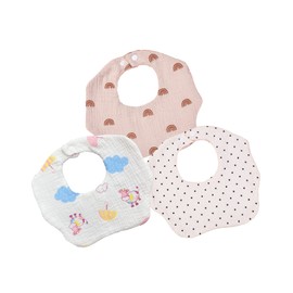 C_himawari Bib, Baby Bib, Boys, Girls, 6-Layer Gauze, Soft, 100% Cotton, Large, Baby Apron, For Nursery Schools, 3 pieces (B set)