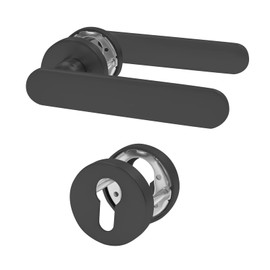 Amerdeco Door Handle Set Black Aluminium - PZ Door Fitting for Apartment Entrance Doors, Door Handle, Handle Set UK0054