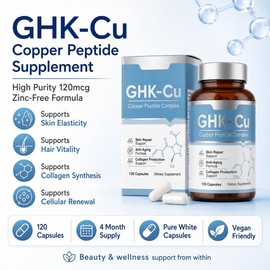 GHK-Cu Copper Supplement 120 Capsules, High Purity 120mcg Zinc-Free Formula, Supports Skin Elasticity, Hair Growth & Collagen Synthesis & Cellular Renewal, 4 Month Supply