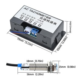 4-Digit Red Led Tachometer, 220V Ac Tachometer Display Tachometer Motor Speed Meter With Hall Sensor Magnet Sensor