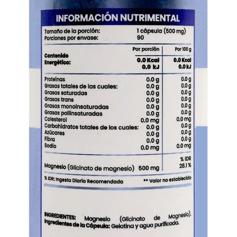 Glicinato De Magnesio 90 Cápsulas De 500 Mg Flow
